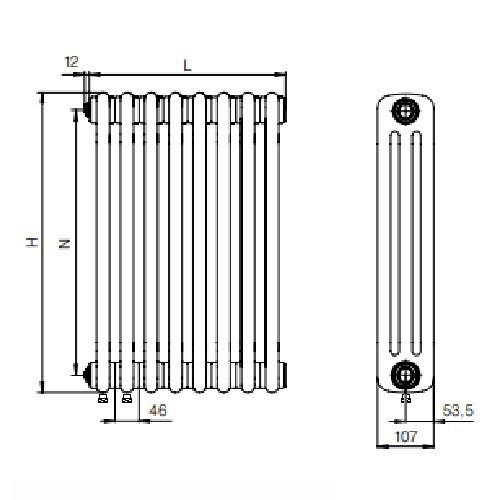 Стальной трубчатый радиатор Rifar Tubog 3057 - 24 секций нижнее подключение TUB 3057-24-DV1